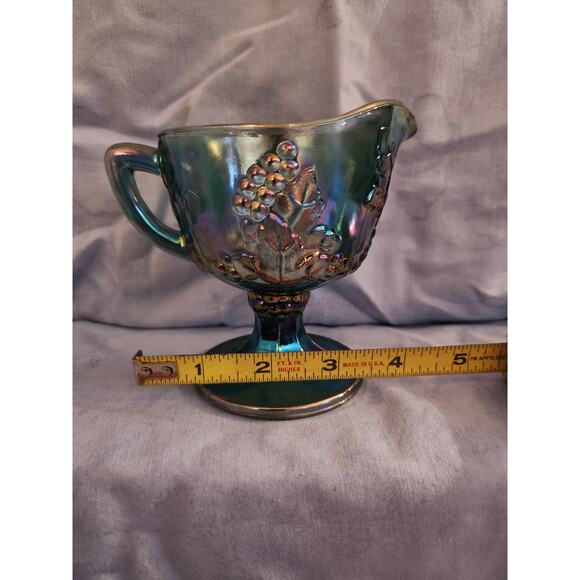 Blue Carnival Glass Cream and Sugar Set Harvest Grape 70s - Picture 6 of 6